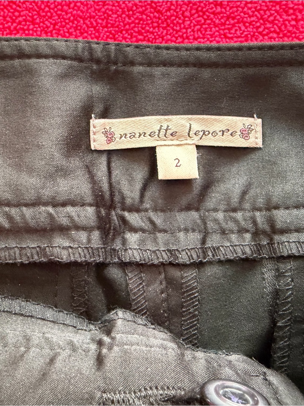 Nanette Lepore Women’s Black Flare Pants with Rhinestone Button Detail - Picture 5 of 5
